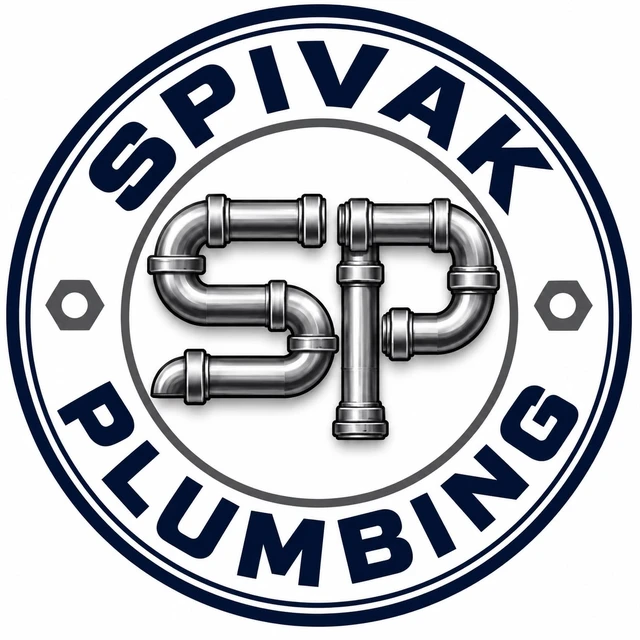 Spivak Plumbing logo with SP pipe monogram